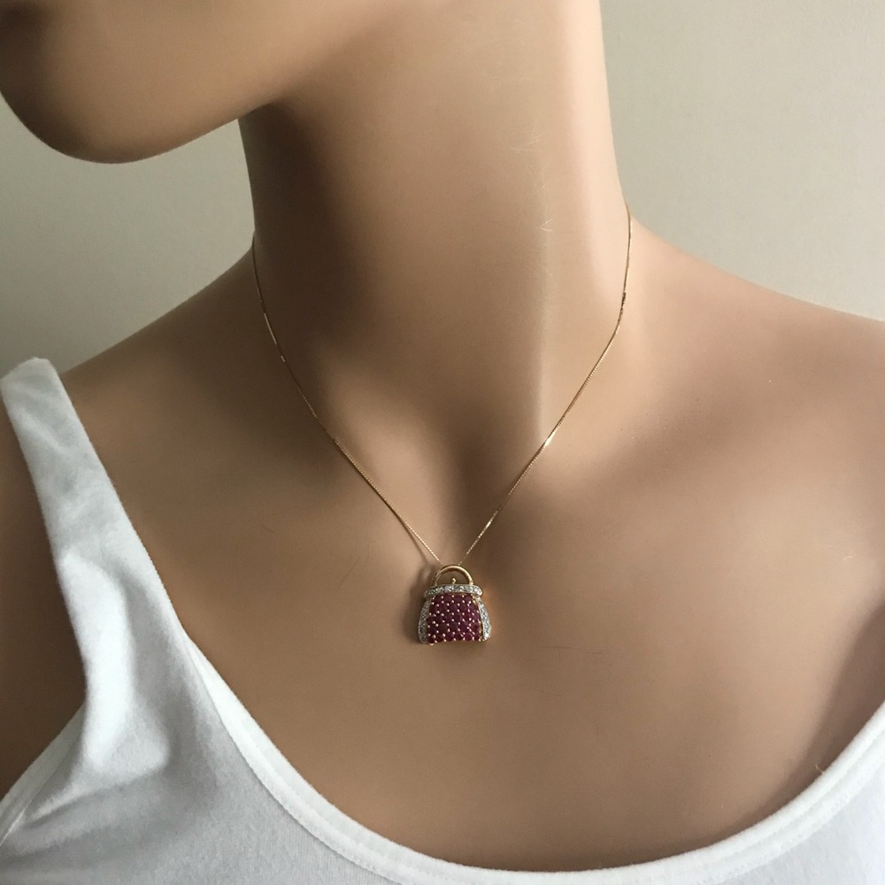 ❌SOLD❌ 14k Ruby & Diamond PURSE Necklace - Picture 9 of 17